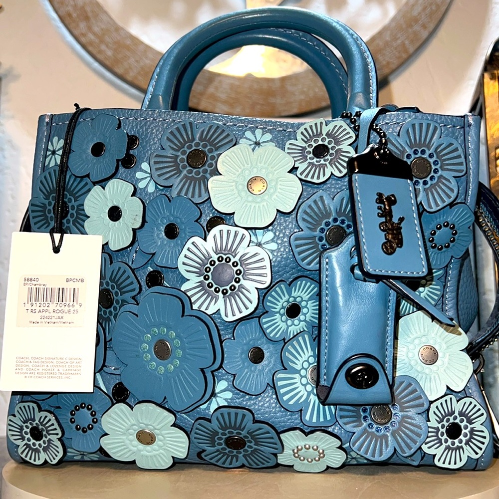 COACH#58840 BLUE TEA ROSE APPLIQUE ROGUE SATCHEL - Picture 17 of 17